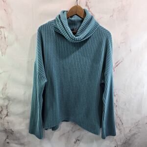 Clara Sun Woo Sweater Womens 1X Blue Turtleneck Drop Shoulder Knit